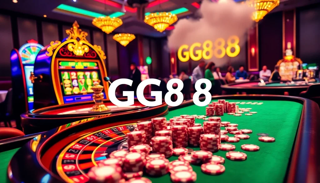 Experience the thrill of GG88 at a luxurious casino with vibrant games and excited players.
