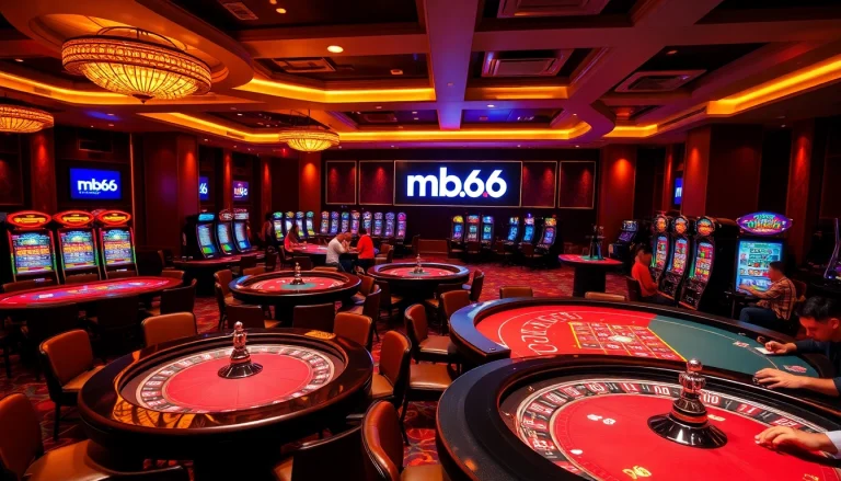 Experience the thrill of gaming at mb66.nyc with vibrant casino tables and slot machines.