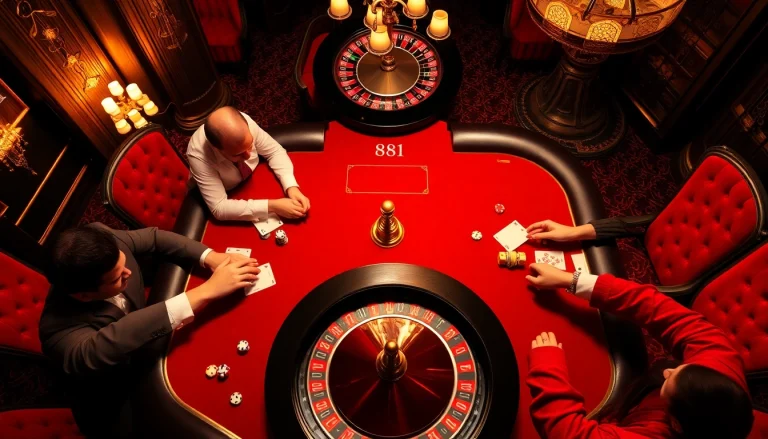 Experience the excitement of high-stakes poker at the 88i casino with vibrant colors and elegant decor.