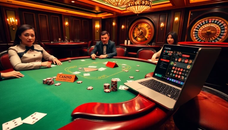Players strategizing at a poker table in a luxurious casino environment linked to https://s801.online/ and online gambling.