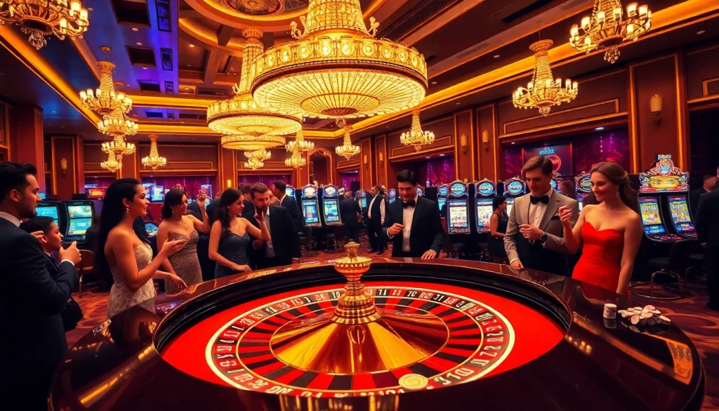 KJC com showcases players enjoying a luxurious casino experience with roulette, chips, and excitement.