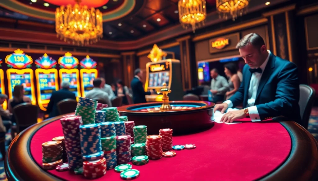 Experience the thrill of LC88.COM with a vibrant casino scene filled with poker and roulette excitement.