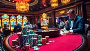 Experience the thrill of LC88.COM with a vibrant casino scene filled with poker and roulette excitement.