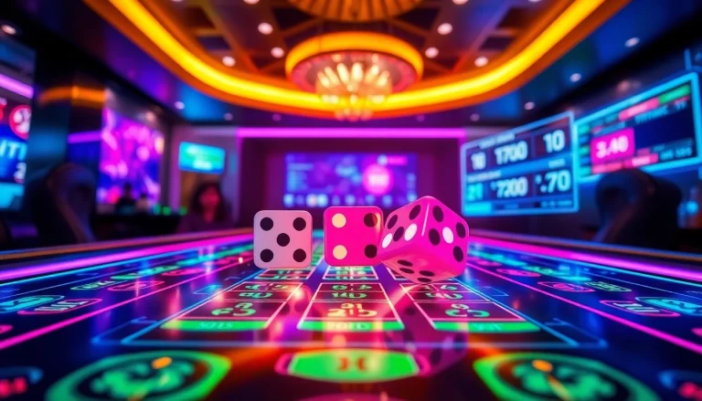 Tài Xỉu MD5 game scene with vibrant dice and modern digital interface