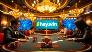 Experience high-stakes excitement at hay.win with vibrant poker gameplay and luxury decor.