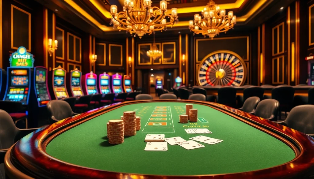 The vibrant blackjack table at https://king88sa.com/ depicts an exciting online casino environment with stacked chips and elegant cards.