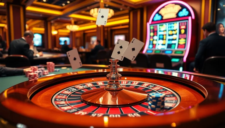 Players enjoying a casino experience at a roulette table, featuring 88i chips and vibrant poker action.