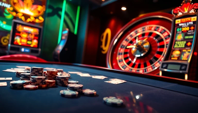 Engaging casino scene at https://rikvip368.com showcasing poker chips and vibrant slot machines.