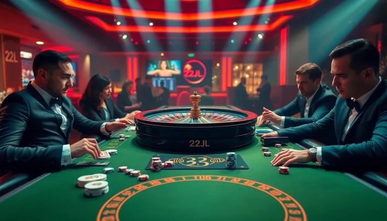 Engage in thrilling gameplay with the 22jl app at a vibrant casino table filled with chips and cards.
