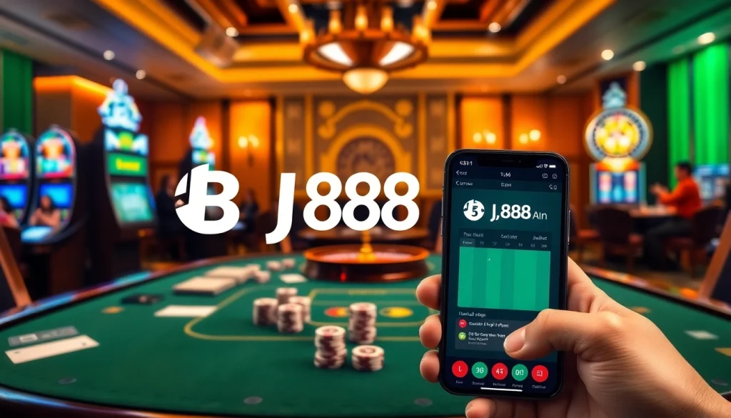 Players enjoying a thrilling game at BJ88 casino featuring poker chips and cards.