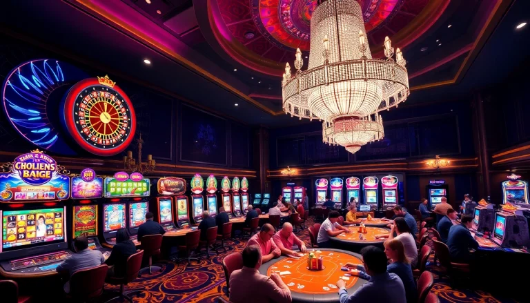 Diverse players enjoying high-stakes gaming at max88 casino, featuring roulette and vibrant slots.