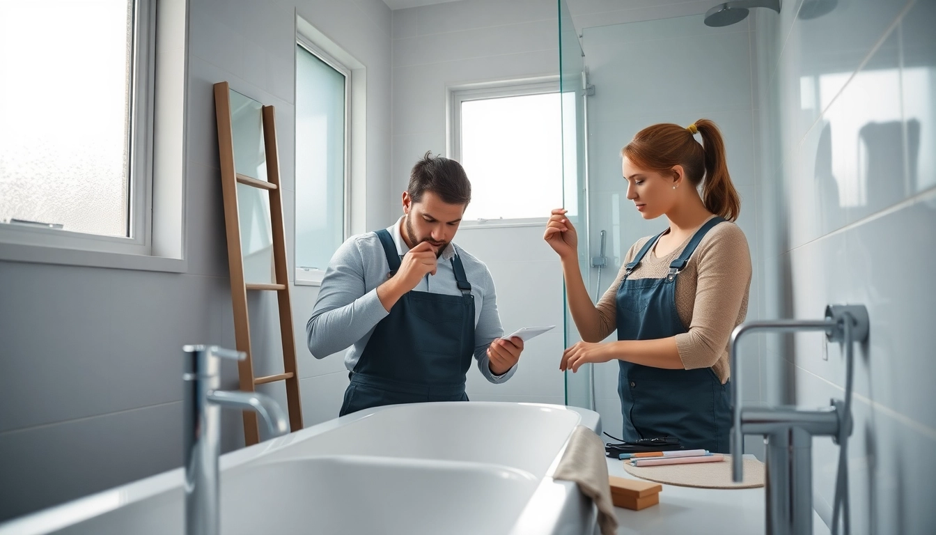 Manchster bathroom fitters installing modern fixtures in a stylish bathroom renovation