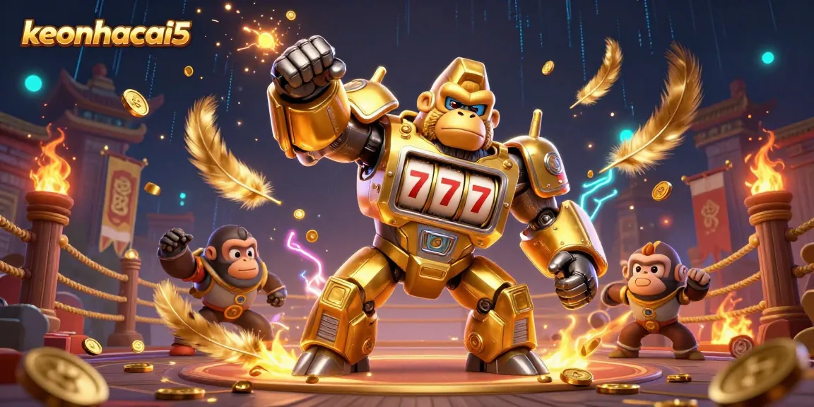 Engage in thrilling bets with keonhacai5 while viewing a vibrant 3D casino scene featuring dynamic characters.