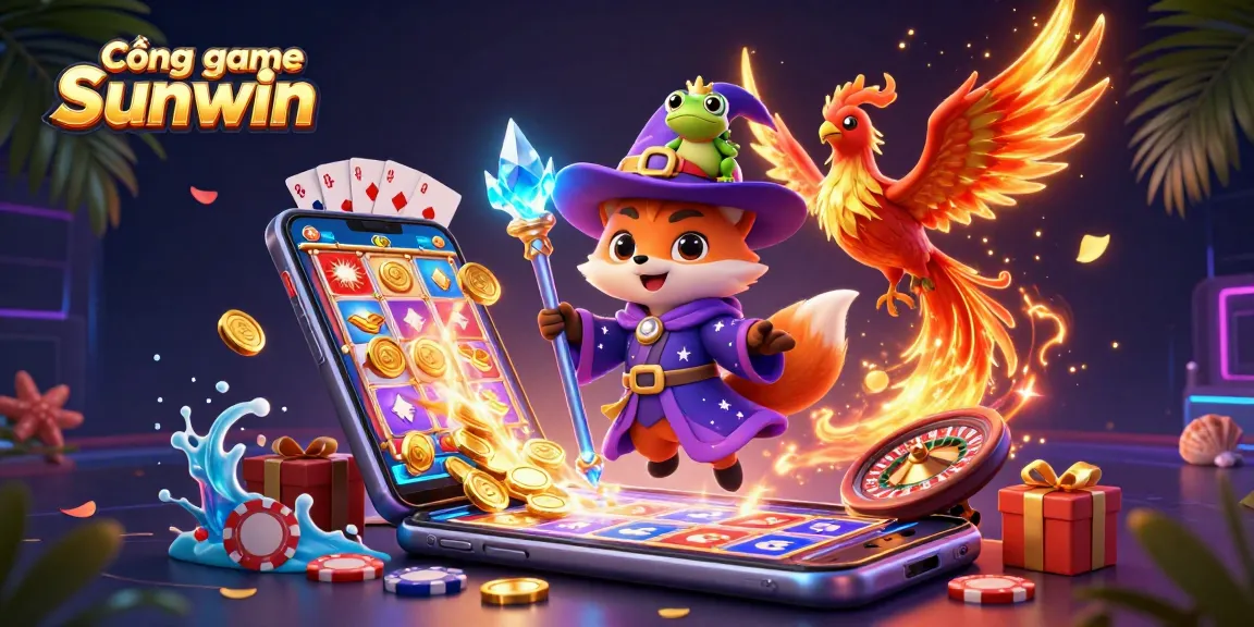 Cổng game Sunwin enhances gaming excitement with mystical characters in a vibrant 3D casino scene.
