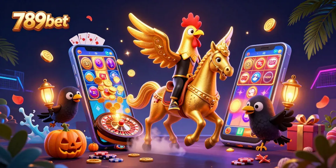Engage in thrilling gameplay with 789bet as golden rooster characters navigate an enchanting casino.