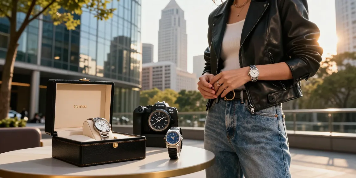 Explore premium clone watches displayed elegantly in a stylish urban setting.