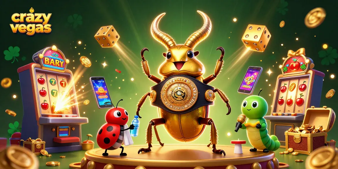 Experience the thrill of crazyvegas with a vibrant 3D illustration of a cartoon wrestling match among characters amidst casino elements.